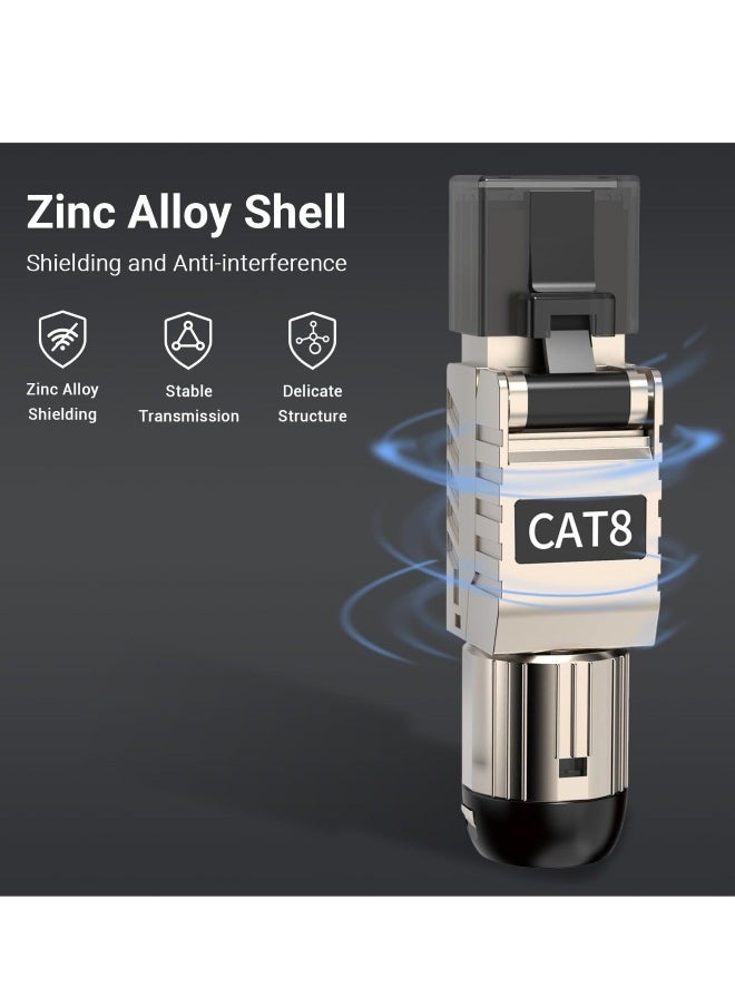 RJ45 Connectors Tool Free Cat 8, Cat8 Field Termination Plug Shielded RJ45 Modular Plugs for 2000MHz 2GHz 40G Double Shielded Solid LAN Cable 22AWG-24AWG (6-Pack)