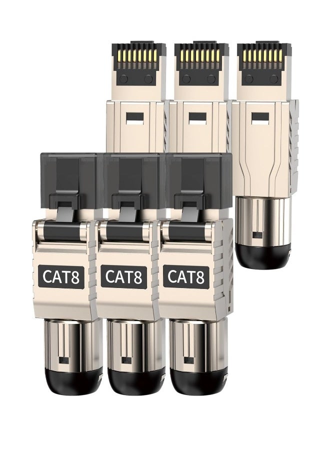 RJ45 Connectors Tool Free Cat 8, Cat8 Field Termination Plug Shielded RJ45 Modular Plugs for 2000MHz 2GHz 40G Double Shielded Solid LAN Cable 22AWG-24AWG (6-Pack)