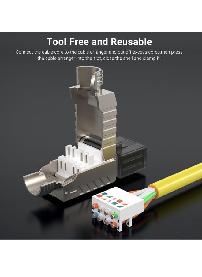 RJ45 Connectors Tool Free Cat 8, Cat8 Field Termination Plug Shielded RJ45 Modular Plugs for 2000MHz 2GHz 40G Double Shielded Solid LAN Cable 22AWG-24AWG (6-Pack)