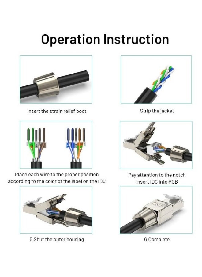 RJ45 Cat7 Connectors, Tool-Free Reusable Shielded Ethernet Termination Plugs for 23AWG SFTP UTP Cable, 10G Easy Internet Plug, Fast Field Installation (2 Pack)