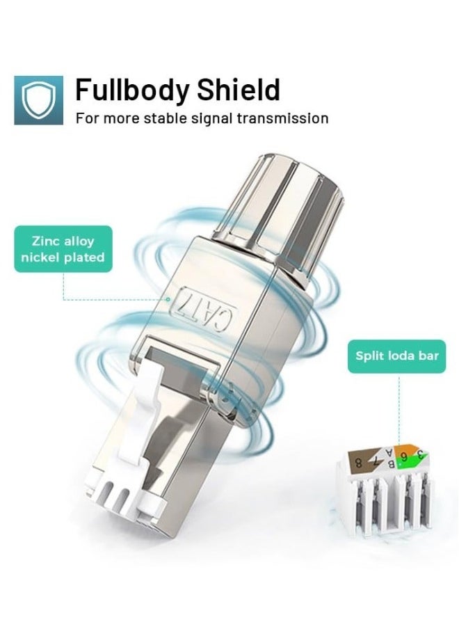 RJ45 Cat7 Connectors, Tool-Free Reusable Shielded Ethernet Termination Plugs for 23AWG SFTP UTP Cable, 10G Easy Internet Plug, Fast Field Installation (2 Pack)