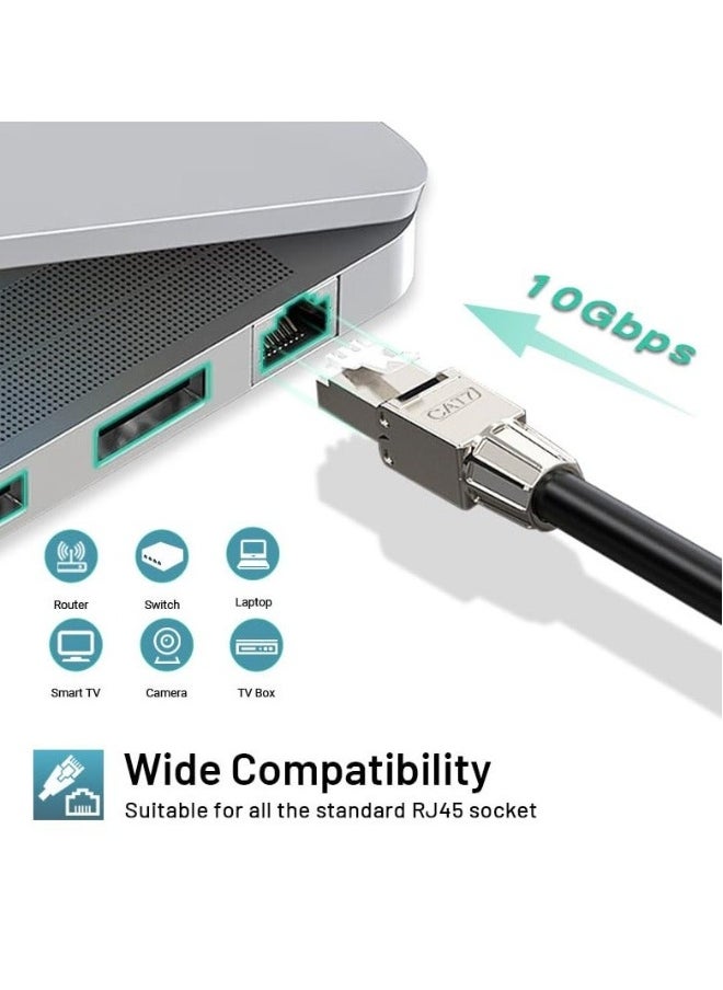 RJ45 Cat7 Connectors, Tool-Free Reusable Shielded Ethernet Termination Plugs for 23AWG SFTP UTP Cable, 10G Easy Internet Plug, Fast Field Installation (2 Pack)