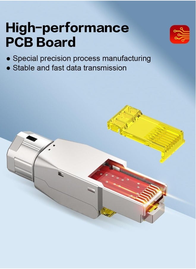 RJ45 Cat6A Connectors, Tool-Free Reusable Shielded Ethernet Termination Plugs for 23 to 26 SFTP UTP Cable, 10G Easy Internet Plug, Fast Field Installation (2 Pack)