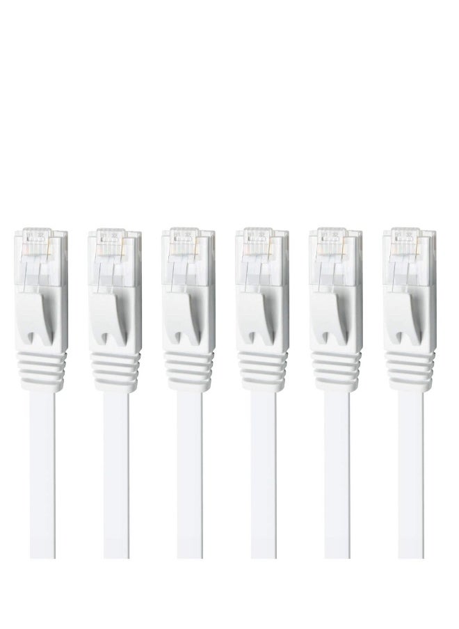 CAT 6 Ethernet Cable, 6 Pack 3ft High Speed Solid Flat CAT6 Gigabit Internet Network LAN Patch Cords, Bare Copper Snagless RJ45 Connector for Modem, Router, Computer