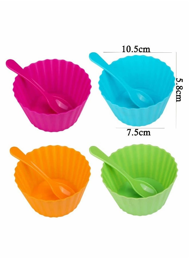 Plastic Ice Cream Bowls With Spoons Set of 8, Dessert Frozen Yogurt Sundae Cups Fruit Snack Stackable Bowls for Kids, 4 Vibrant Colors