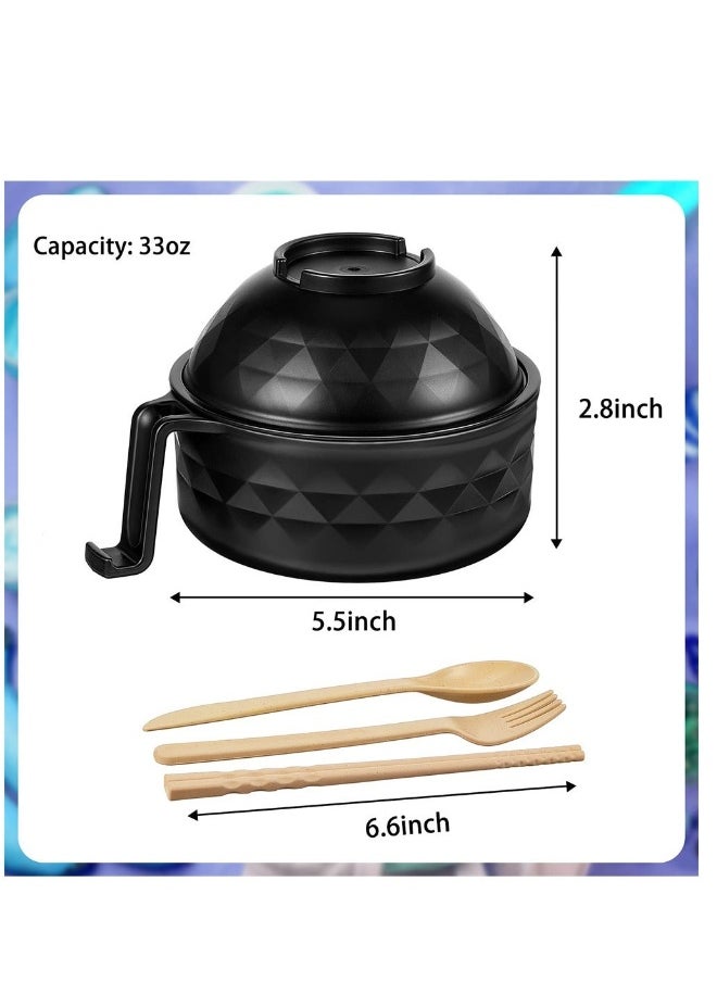 Ramen bowl, 2 Sets Microwave Ramen Cooker Bowl, Ramen Noodle Cooker with Spoon Chopsticks Fork, College Dorm Room Apartment Essentials for Girls and Boys (Black, Beige)