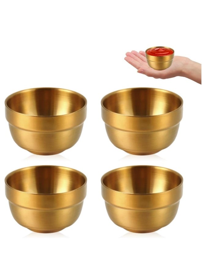 Small Sauce Cups, Stainless Steel Double Wall Insulated Soy Sauce Dish, 3.3 Oz Metal Mini Wine Condiment Cups, Dipping Bowls Containers for Side Dishes 4 Pcs