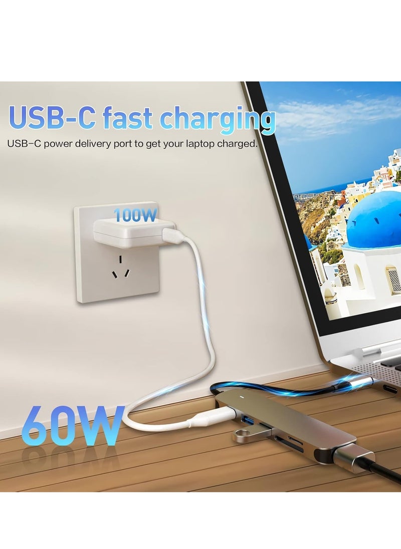 6-in-1 USB C Hub with USB 3.0, 4K HDMI, USB C PD, SD/TF Card Reader – Compact Docking Station for MacBook Pro, MacBook Air & Type-C Laptops – Fast Charging, High-Resolution Display, Seamless Data Transfer