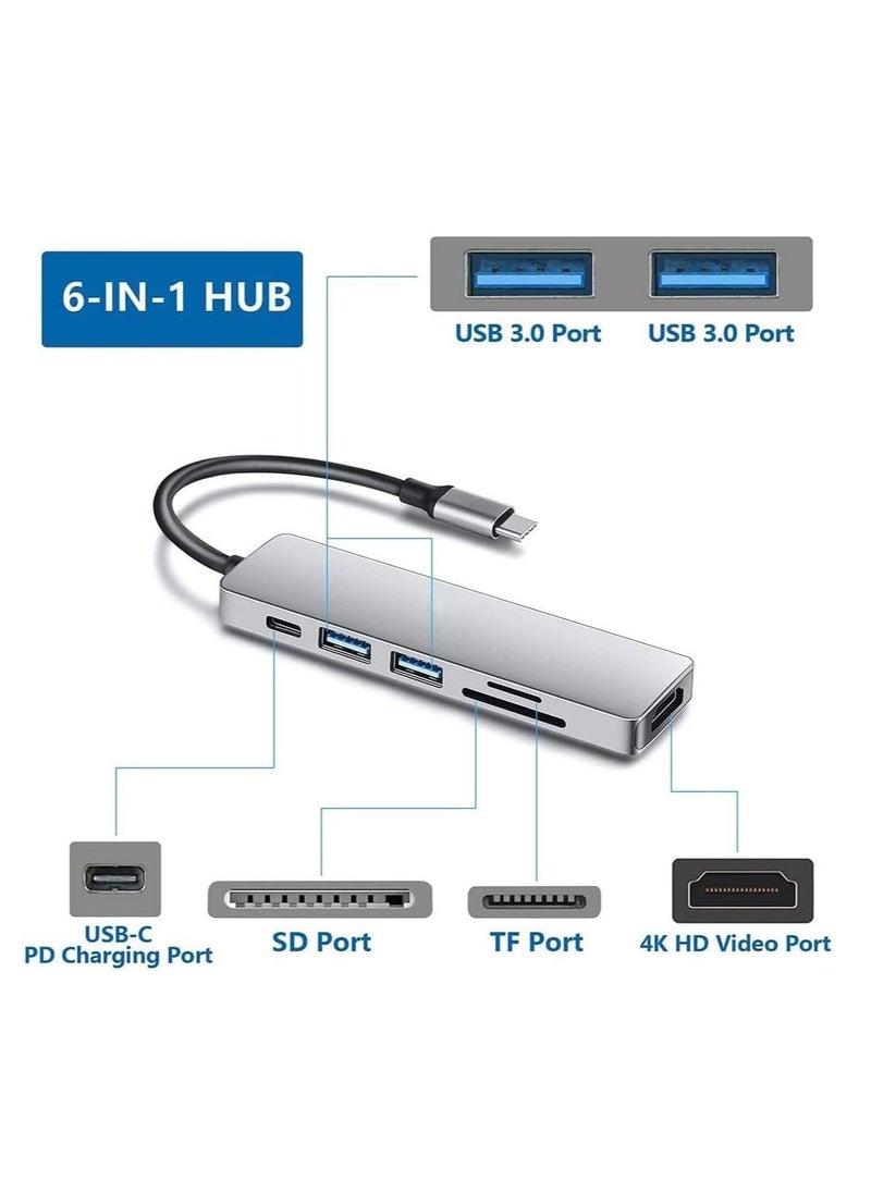 6-in-1 USB C Hub to HDMI 4K, SD/TF Card Reader, 3 USB 3.0 Ports – Perfect for iPad Pro, MacBook Pro/Air, iMac, Dell, and More