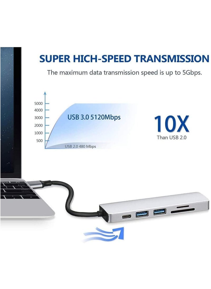 6-in-1 USB C Hub to HDMI 4K, SD/TF Card Reader, 3 USB 3.0 Ports – Perfect for iPad Pro, MacBook Pro/Air, iMac, Dell, and More