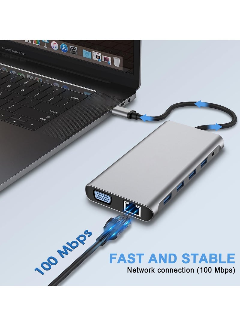 12-in-1 USB C Hub Docking Station with 4K HDMI, VGA, USB 3.0, Ethernet, SD/TF Card Reader – Ultimate Adapter for MacBook Pro, Air & Type-C Devices – Expand Your Connectivity and Productivity