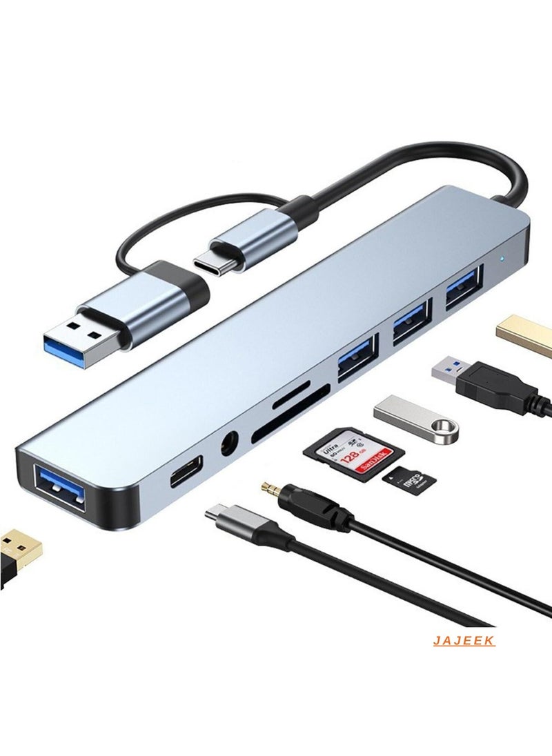 USB C Hub 8-in-1 Aluminum USB Splitter with USB 3.0, USB 2.0, USB C Ports, SD/TF Card Reader, 3.5mm AUX for MacBook Pro/Air, PC, Laptop, and Tablet Devices