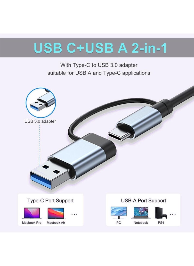 USB C Hub 8-in-1 Aluminum USB Splitter with USB 3.0, USB 2.0, USB C Ports, SD/TF Card Reader, 3.5mm AUX for MacBook Pro/Air, PC, Laptop, and Tablet Devices