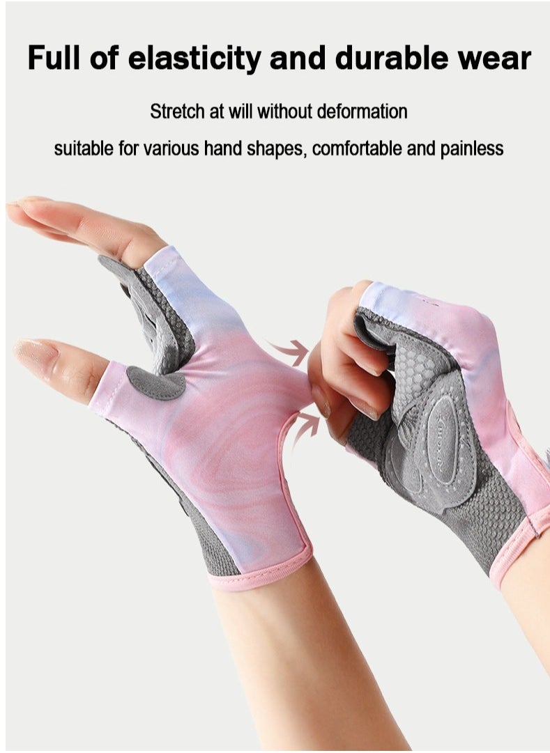 Women's fitness gloves with wrist support, outdoor sports cycling yoga training fitness half finger gloves (standard M size）