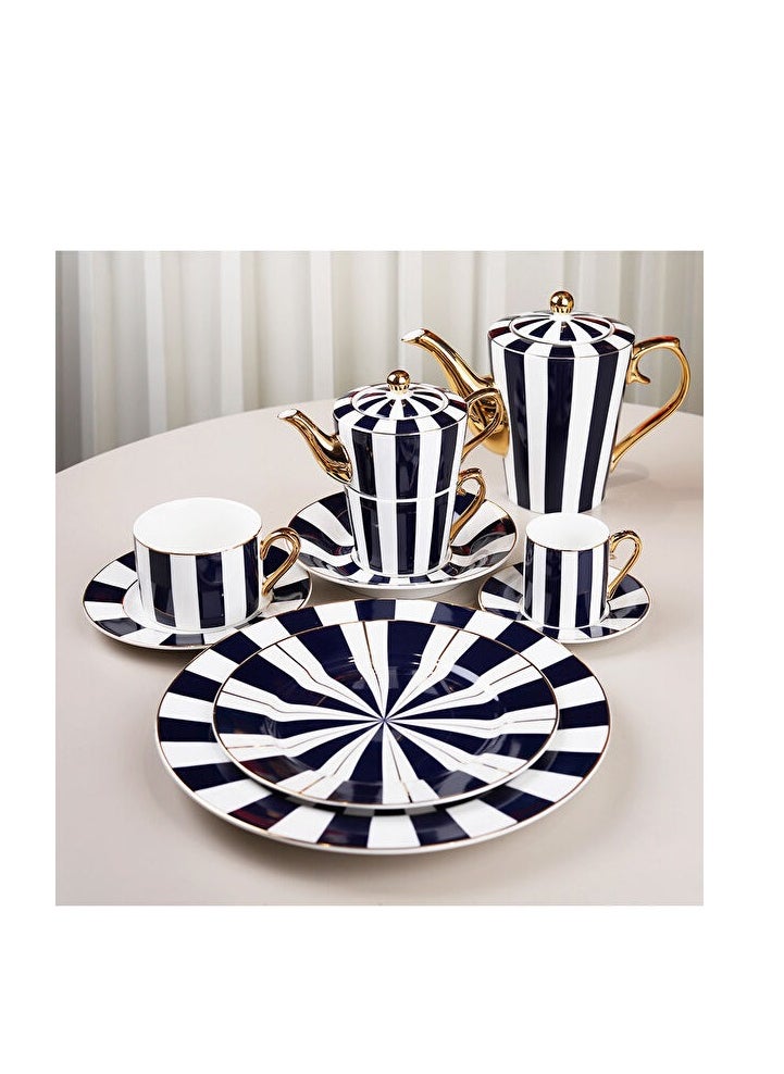 Odilia Striped Porcelain Serving Plate Set of 6