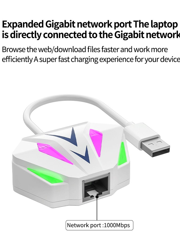 2-in-1 Charging and Ethernet Adapter – USB to 100/1000Mbps RGB Network Card, External Plug-and-Play USB Ethernet Adapter, Fast PD Charging, Compatible with WIN7, WIN8, WIN10, WIN11, Mac OSX, Linux