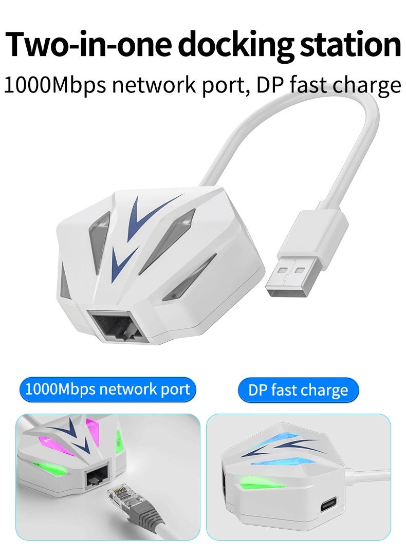 2-in-1 Charging and Ethernet Adapter – USB to 100/1000Mbps RGB Network Card, External Plug-and-Play USB Ethernet Adapter, Fast PD Charging, Compatible with WIN7, WIN8, WIN10, WIN11, Mac OSX, Linux