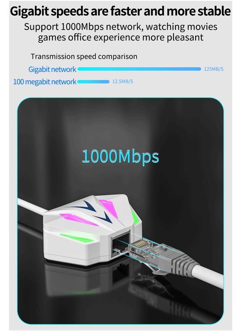 2-in-1 Charging and Ethernet Adapter – USB to 100/1000Mbps RGB Network Card, External Plug-and-Play USB Ethernet Adapter, Fast PD Charging, Compatible with WIN7, WIN8, WIN10, WIN11, Mac OSX, Linux