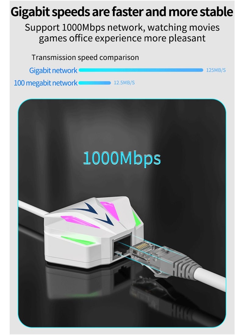 2-in-1 Type-C USB to 1000Mbps RGB Ethernet Adapter with PD Fast Charging, External Plug-and-Play Network Card for Laptop, Tablet, & Phone – High-Speed Wired Ethernet, Compatible with Windows & Mac