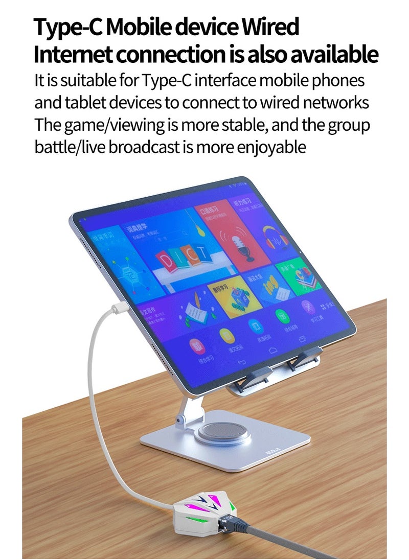 2-in-1 Type-C USB to 1000Mbps RGB Ethernet Adapter with PD Fast Charging, External Plug-and-Play Network Card for Laptop, Tablet, & Phone – High-Speed Wired Ethernet, Compatible with Windows & Mac