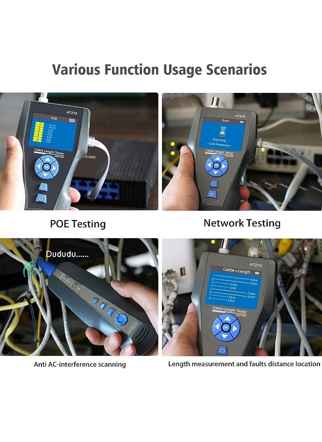 Network Cable Tester, AT278 TDR Multi-functional LCD Tracker For RJ45, RJ11, BNC, Metal Cable, PING/POE NF-8601S