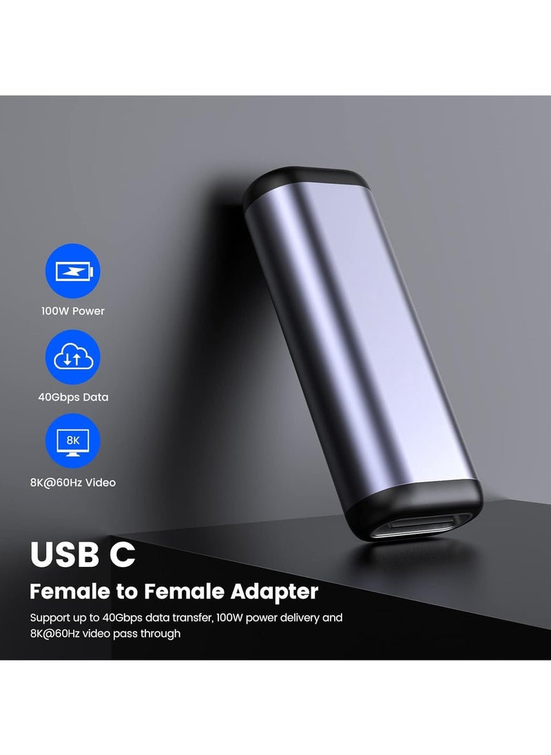 2PCS USB C Coupler, USB C Female to Female Adapter usbc to USB C, Adapter Supports 40 Gbps PD 100W 8K 60Hz, Compatible for Thunderbolt 4, USB C Coupler Type C Extension Connector for USB-C Devices