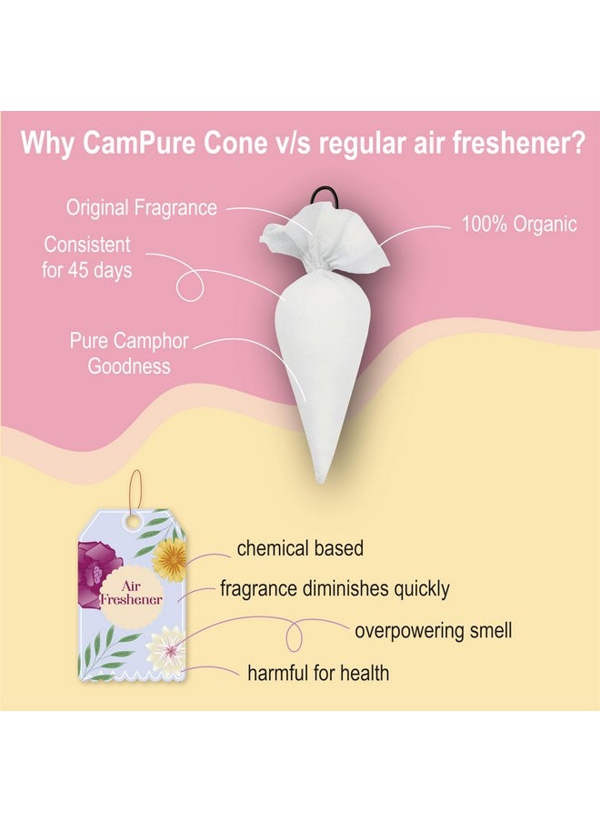 Campure Camphor Cone (Bhimseni) Pack Of 8-100% Organic | Air Freshener For Car, Wardrobe, Office Cabin'S, Drawers, Travel Bag & Bathroom