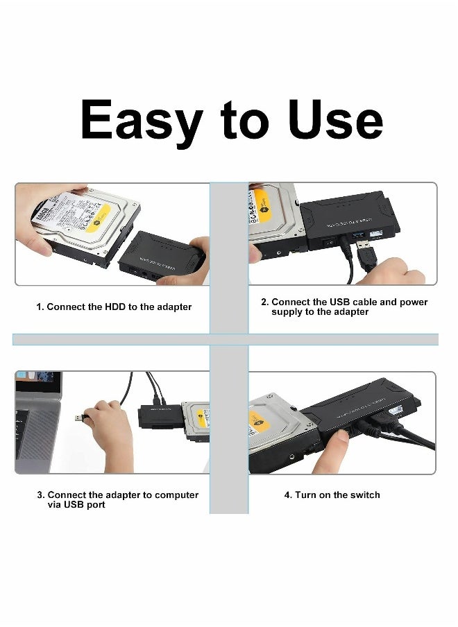 SATA/IDE to USB 3.0 Adapter, Hard Drive Adapter with 12V 2A Power Supply Support 6TB, Hard Drive Reader for Universal 2.5/3.5-Inch IDE and SATA External HDD/SSD