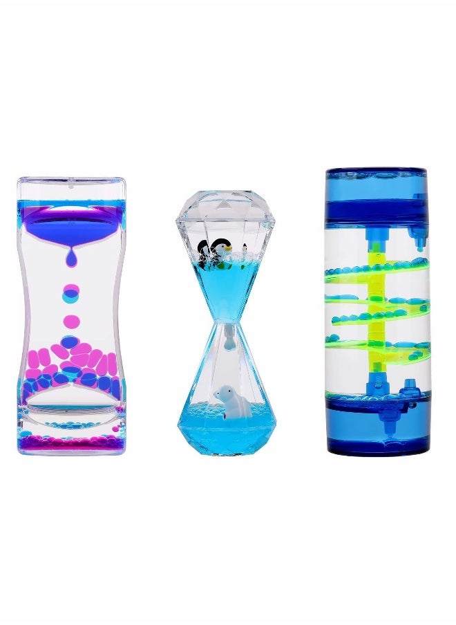 Liquid Motion Bubbler for Kids and Adults, 3-Pack Hourglass Liquid Bubbler Timer Toys, Sensory Play Fidget Toy, Management Desk Decor, Quicksand Liquid Ornaments Gifts