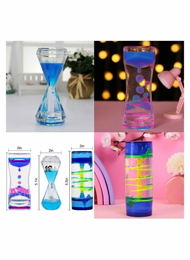 Liquid Motion Bubbler for Kids and Adults, 3-Pack Hourglass Liquid Bubbler Timer Toys, Sensory Play Fidget Toy, Management Desk Decor, Quicksand Liquid Ornaments Gifts