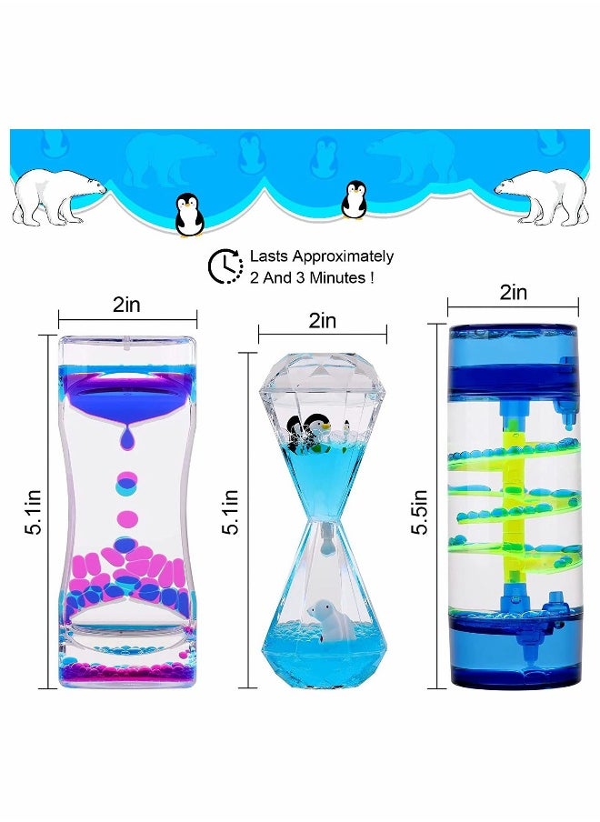 Liquid Motion Bubbler for Kids and Adults, 3-Pack Hourglass Liquid Bubbler Timer Toys, Sensory Play Fidget Toy, Management Desk Decor, Quicksand Liquid Ornaments Gifts