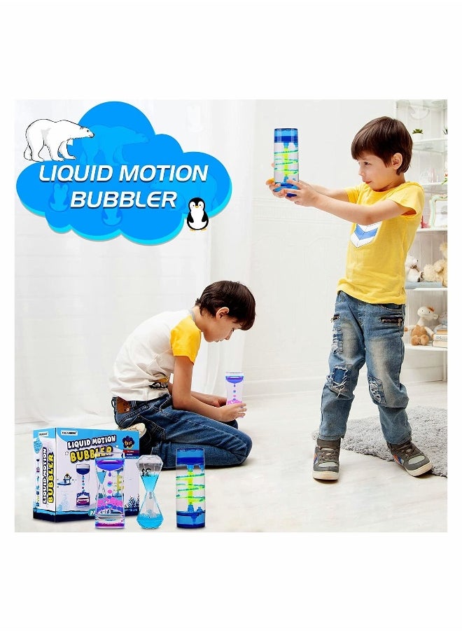 Liquid Motion Bubbler for Kids and Adults, 3-Pack Hourglass Liquid Bubbler Timer Toys, Sensory Play Fidget Toy, Management Desk Decor, Quicksand Liquid Ornaments Gifts