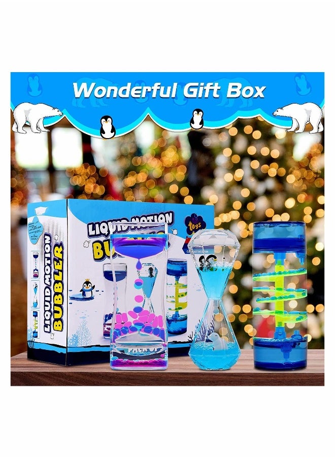 Liquid Motion Bubbler for Kids and Adults, 3-Pack Hourglass Liquid Bubbler Timer Toys, Sensory Play Fidget Toy, Management Desk Decor, Quicksand Liquid Ornaments Gifts