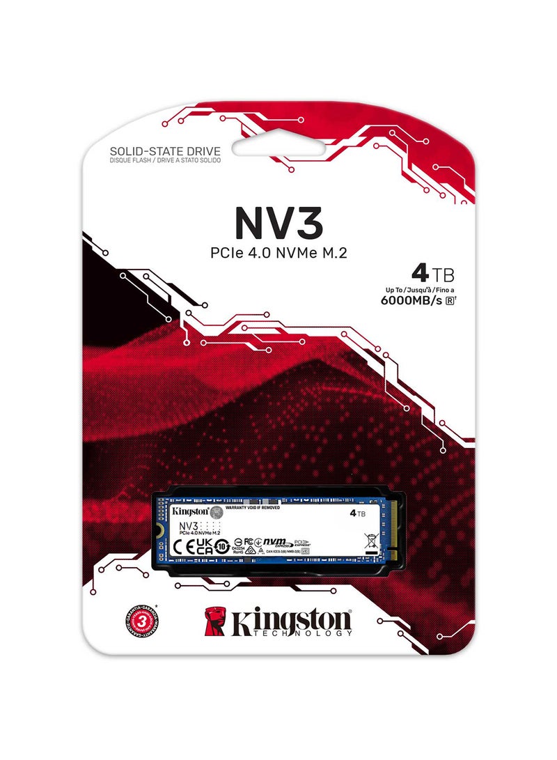 NV3 4TB M.2 2280 NVMe Internal SSD, Up to 6000MB/s Read, 5000MB/s Write Speed, Gen 4.0x4 NVMe PCIe, 2.17G Vibration Operating, 1280TBW | SNV3S/4000G 4 TB