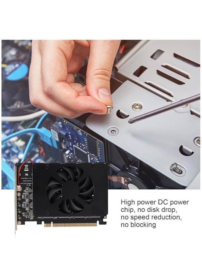 M.2 NVME to PCIE Adapter, Adapter Card NVME M.2 to PCIE X16 4 Ports 32Gbps Expansion Card Computer Accessories with Enhanced Cooling Fan