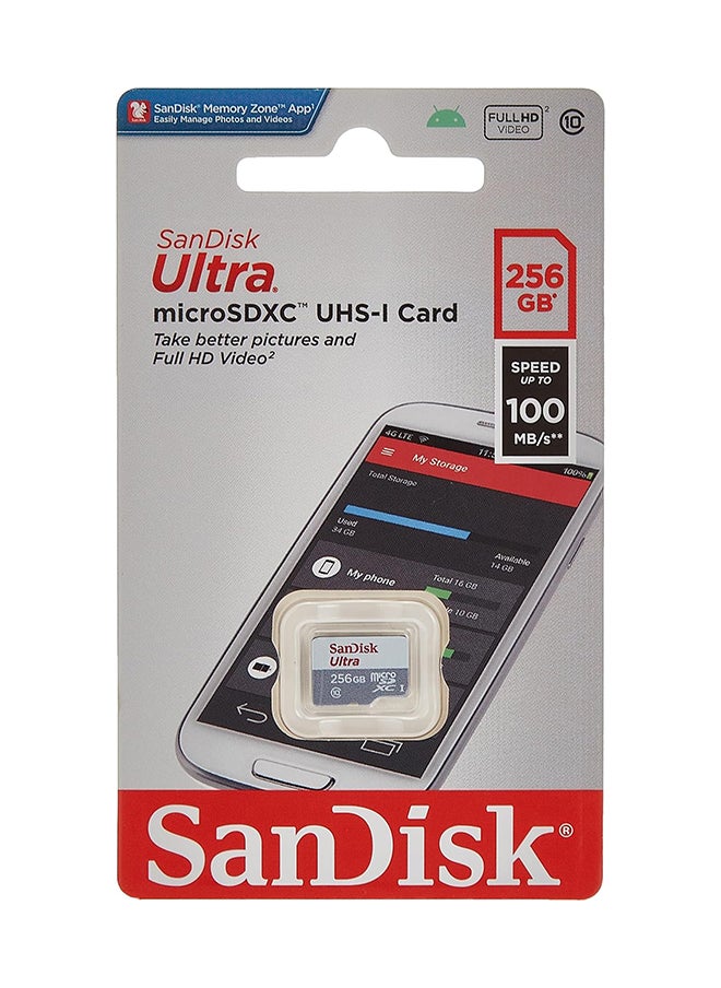 256GB Ultra Microsdxc Uhs 1 Card 100Mb/S Grey -Sdsqunr-256G-Gn3Mn, Grey 256 GB