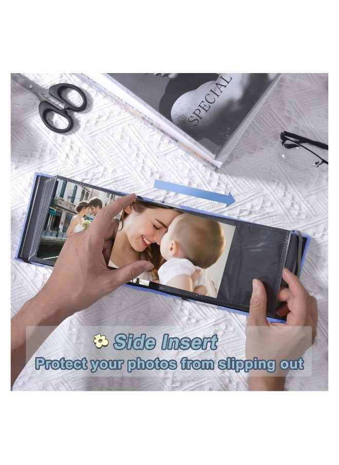 2 Pcs Small Photo Album 4X6 100 Pockets Book Linen Cover Portable Picture Albums for Baby Family Wedding Anniversary Blue