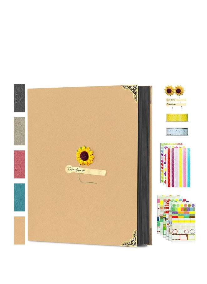 DIY Photo Album Scrapbook 60 Pages 3 Ring Binder 8.5 x 11 Inch Black Page Scrap Book with Scrapbooking Supplies for Kids Girls Teens Journal Graduation Gift