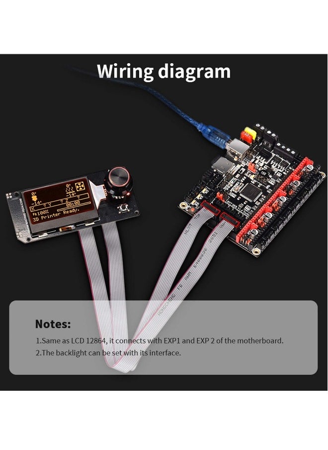 LCD Graphic Smart Display Control Board with Adapter and Cable, Mini12864 V2.0 for Ender-3 VORON 2.4 Prusa-i3 3D Printer RAMPS 1.4 RepRap 3D Printer Mendel Prusa Arduino