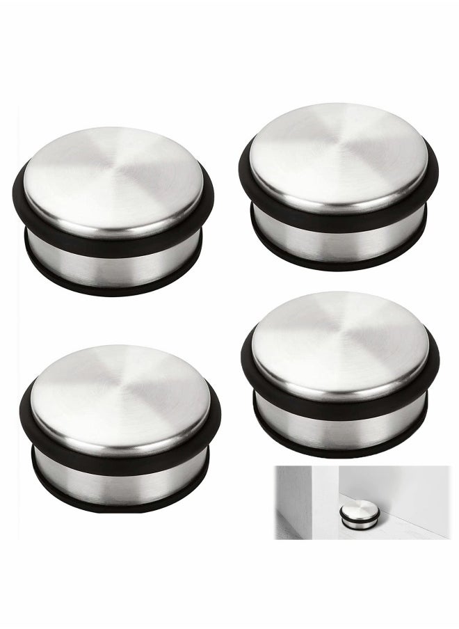 4 PcsDoor Stop Stainless Steel, Heavy Duty Chrome Door Stopper with Rubber Buffer Ring, Metal Round Door Stoppers for Floor, Safety Door Wedge for Home Office