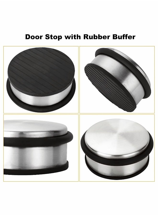 4 PcsDoor Stop Stainless Steel, Heavy Duty Chrome Door Stopper with Rubber Buffer Ring, Metal Round Door Stoppers for Floor, Safety Door Wedge for Home Office