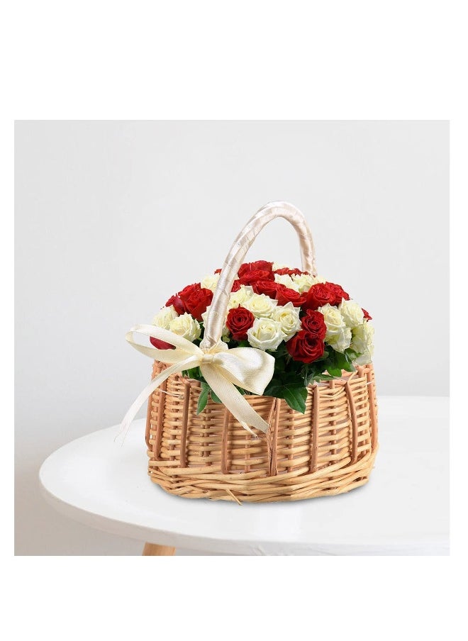 2 Pcs Wedding Flower Girl Basket, with 2000 Pcs Artificial Silk Rose Petals, Wicker Rattan Flower Basket Petals for Weddings Party Home Decoration Photo Props