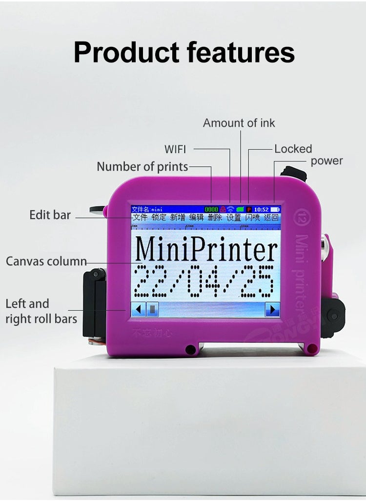 Mini Handheld Inkjet Printer, Portable Production Date, QR Code & Logo Printing Machine, Compact and Smart Coding Machine for Barcodes, Text, Numbers & Symbols