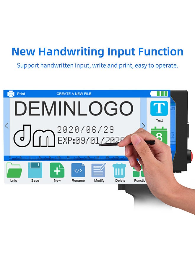 Handheld Printer Portable Inkjet Printer High Definition Inkjet Code Printer with 4.3 Inch LED Touchscreen Quick-Drying Ink Cartridge for Label/Production Date/Barcode/Trademark/Logo/Graphic etc.