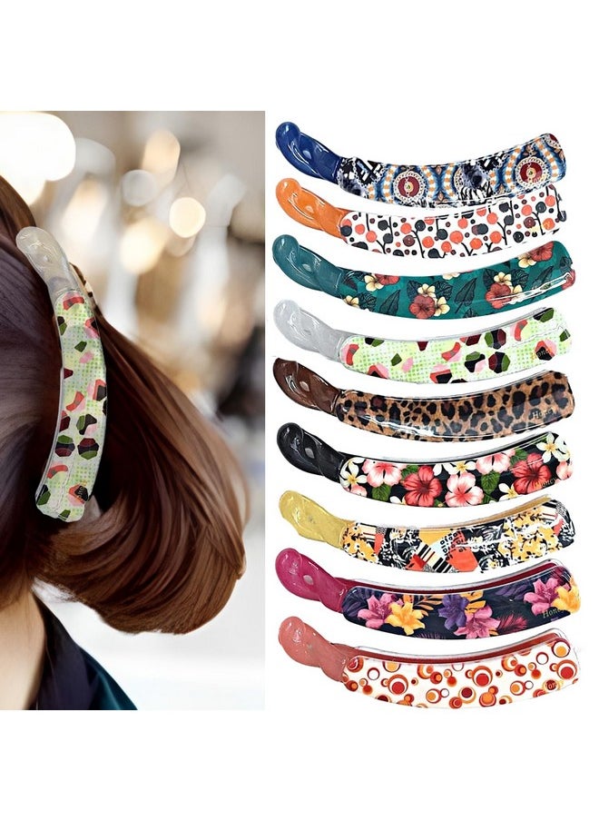 Big-Size Multi Color Imported Rubber Acrylic Material Stone Banana Hair Clips For Women (Multi Colour) | Hair Clutchers (Banana-Printed-Multicolor-Pc Of 9)