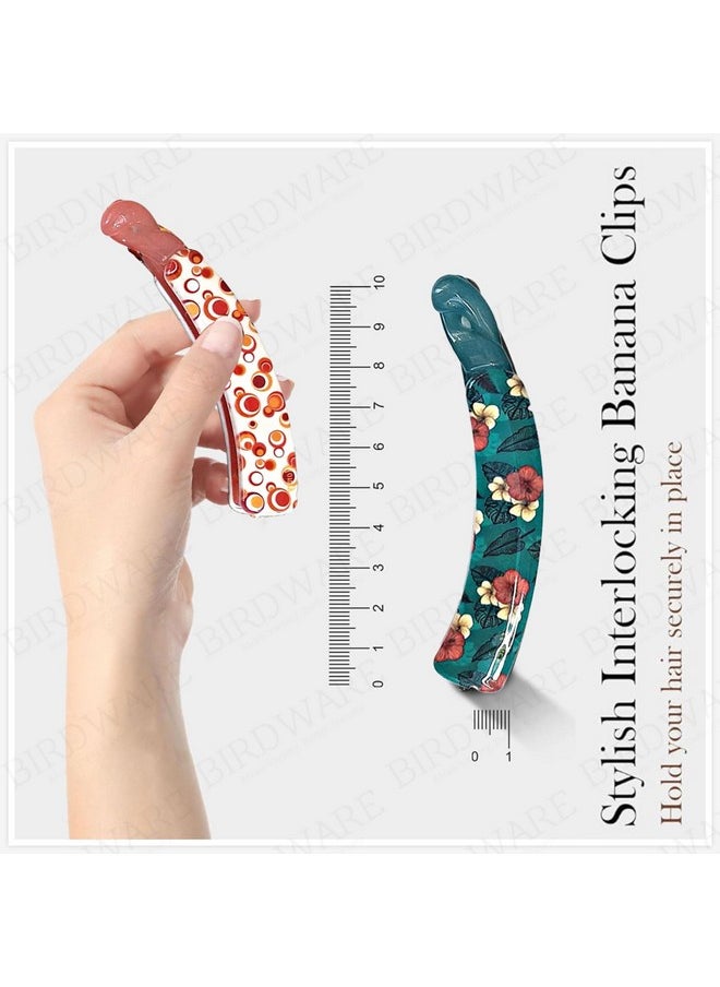 Big-Size Multi Color Imported Rubber Acrylic Material Stone Banana Hair Clips For Women (Multi Colour) | Hair Clutchers (Banana-Printed-Multicolor-Pc Of 9)