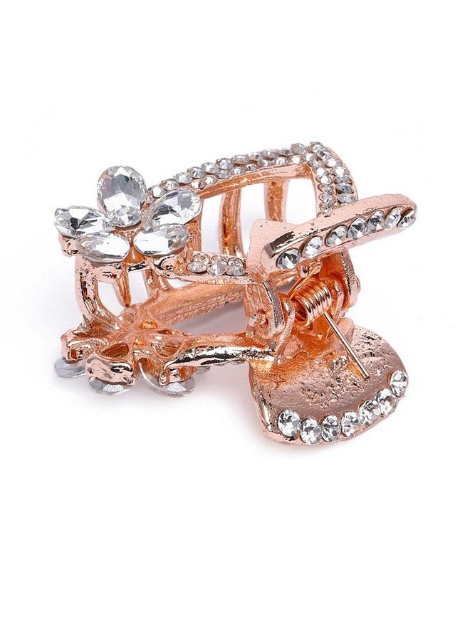 Women Rose Gold Embellished Claw Clip, Clutcher Butterfly Tight Grip Hairpin For Women And Girls