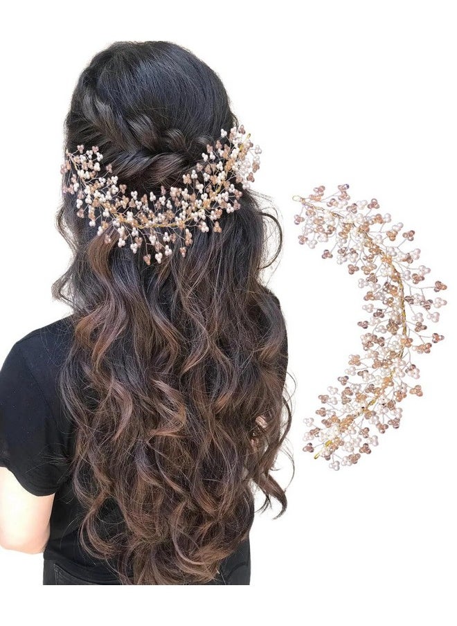 Pearl Hair Accessories Crystal Beaded Handmade Hair Pins For Brides Bridesmaid Hair Piece Tiara Vine For Hair Decoration (Gold)