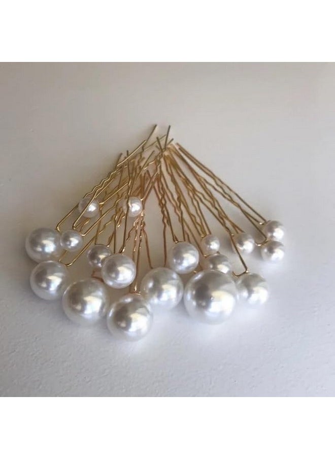 18 Pcs Pearl Hair Pins Accessories Wedding Bridal U Pins Juda Bun For Hair Decoration (Gold)