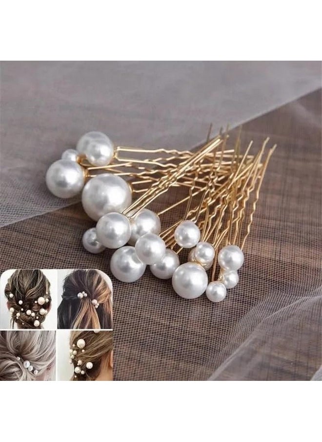 18 Pcs Pearl Hair Pins Accessories Wedding Bridal U Pins Juda Bun For Hair Decoration (Gold)